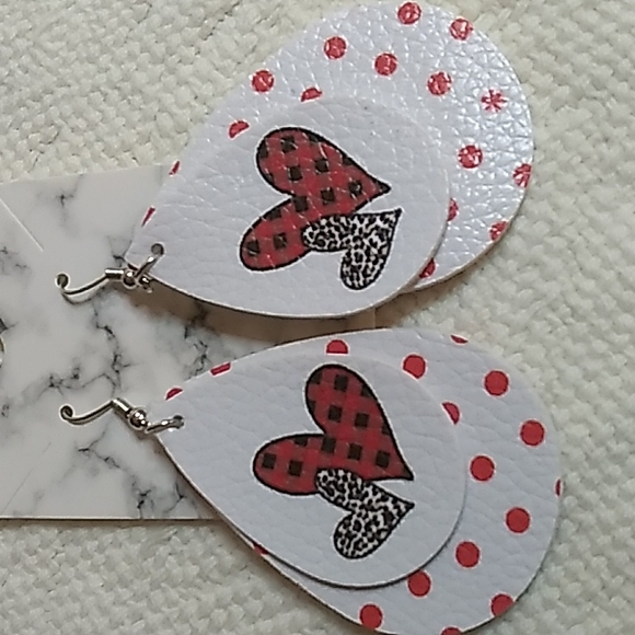 Valentine Faux Leather Double Stacked earrings 1.5 x 3 inch - Picture 1 of 3